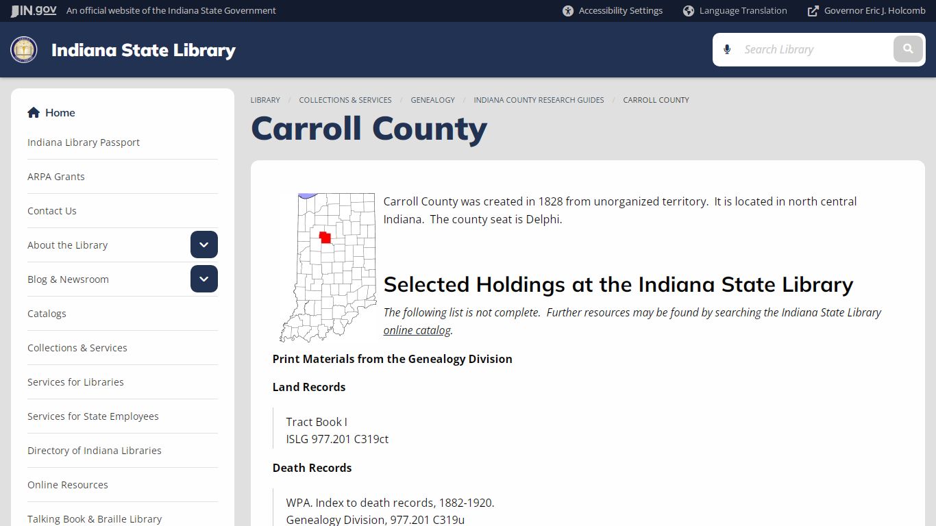 Carroll County - Indiana State Library